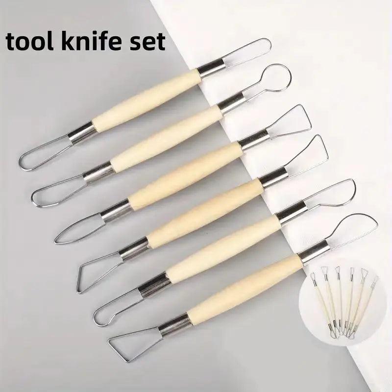 6pcs Double End Art Craft Clay Sculpting Tools Pottery Carving Set Sculpture Polymer Shapers Ceramic Marking Modeling Clay Tool