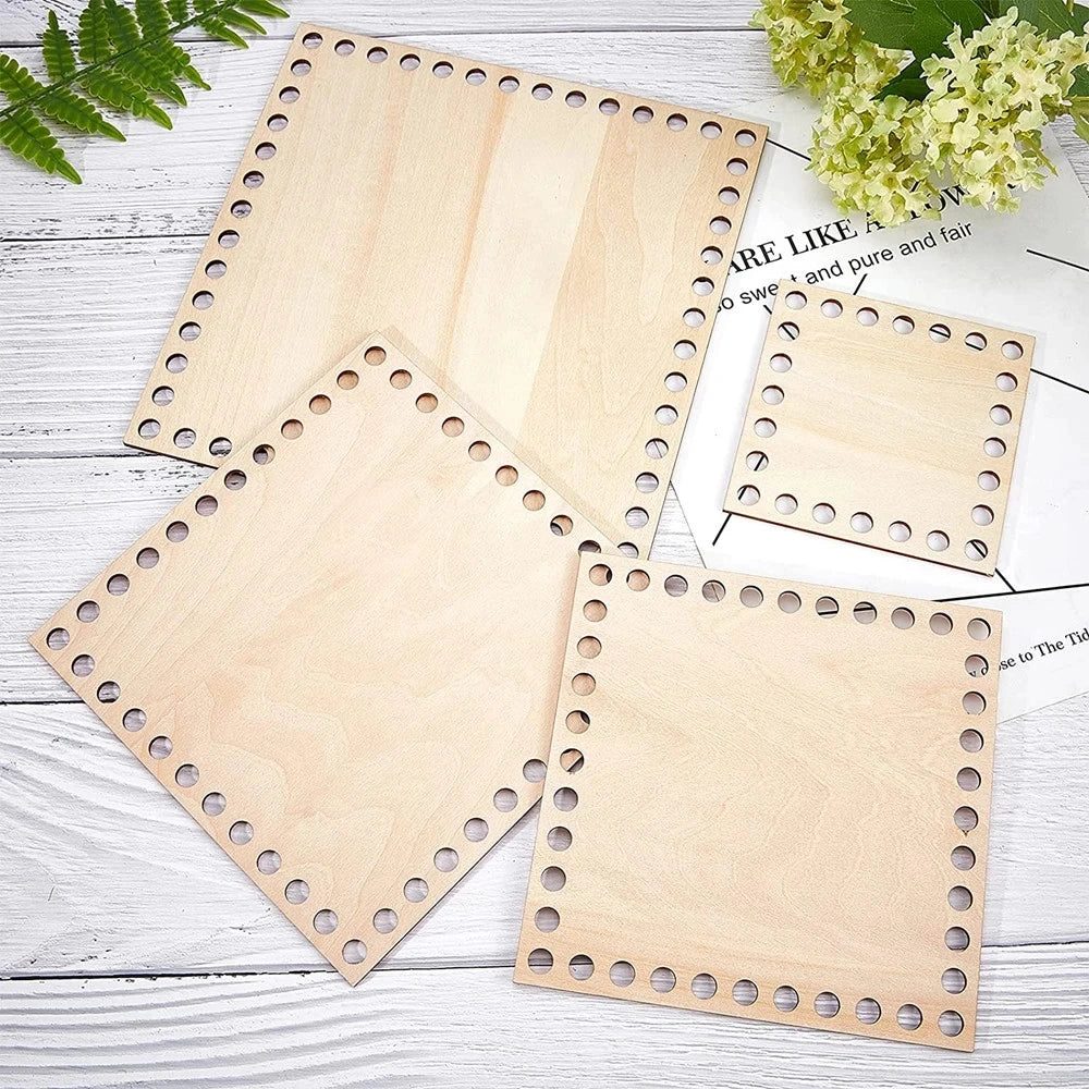 4pcs 10/15/20/25cm Wooden Basket Bottom for Knitting Crochet Basket Bag Square Shape Blank Wood Crafts Base for DIY Weaving