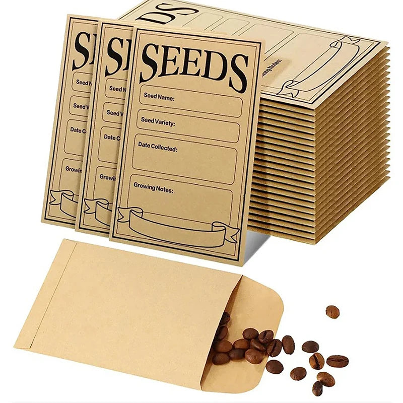 20 Pcs Kraft Paper Bag For Vegetable Seeds， Self Adhesive Seed Packets Envelope Seed Storage Collection Preservation Bag