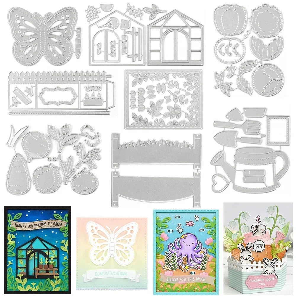 Stitched Root Veggies Metal Cutting Dies Butterfly Embossing Diecut for DIY Card Making Scrapbooking Crafting Supplies