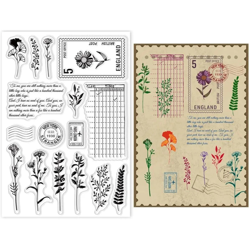 1pcs Plant Clear Stamp Record Forms Transparent Silicone Stamp Art Words Rubber Stamp for Scrapbook Journal Card Making