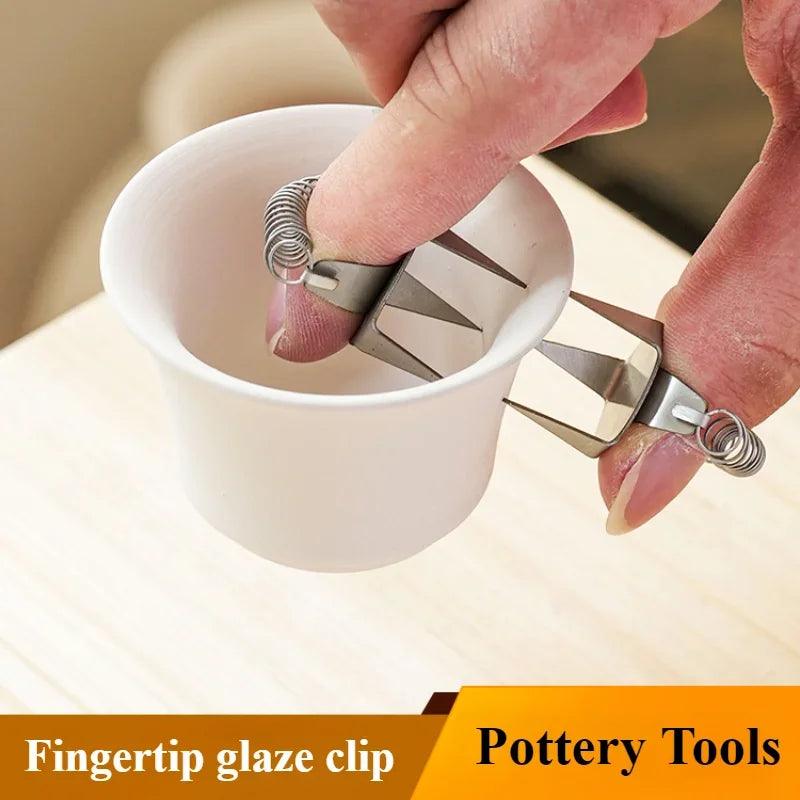 Pair Pottery Glaze Tools Fingertip Dip Glaze Clip Stainless Steel Glaze Clip DIY Tea Cup Small Ceramic Coloring and Glazing Tool