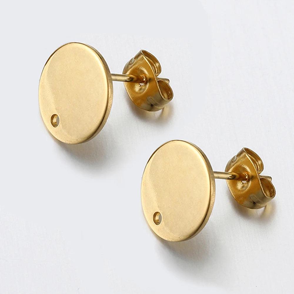 10pcs Stainless Steel Round Ear Studs Blank for DIY Earrings Base Jewelry Making Hole Dangle Charm Components Accessories