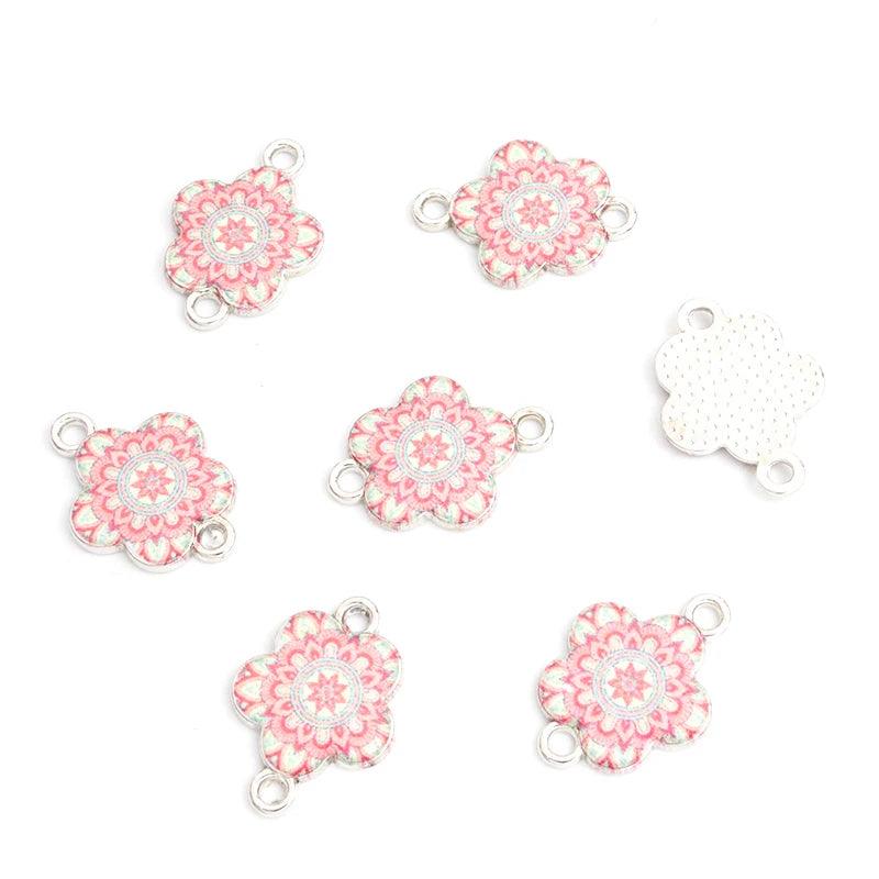 10pcs Mysterious Mandala Flower Enamel Connectors Datura Flower Of Life Double Ring Pendants for DIY Necklace Bracelet Anklet