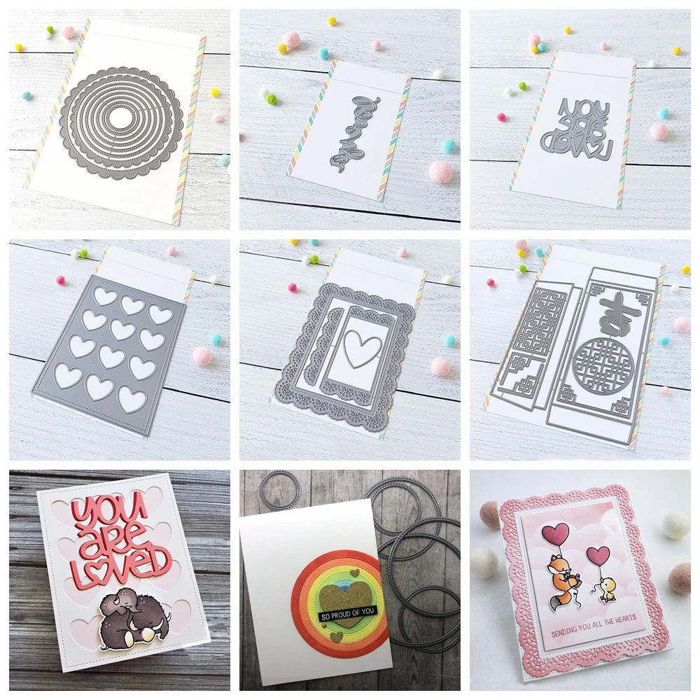 You Are Loved English Chinese Words Metal Cutting Dies Scalloped Circle Slimline Backdrop Dies DIY Scrapbooking Paper Card Craft
