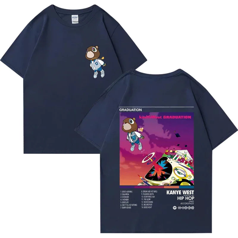 Kanye West Graduation Album Graphic T Shirt for Men and Women Hip Hop Streetwear Loose Fit Cotton Unisex Tee