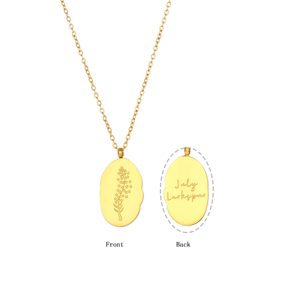 E.B.belle Tarnish Free Irregular Personality 12 Months Flower Pendant Necklace Stainless Steel Gold Plated Birthstone Necklace