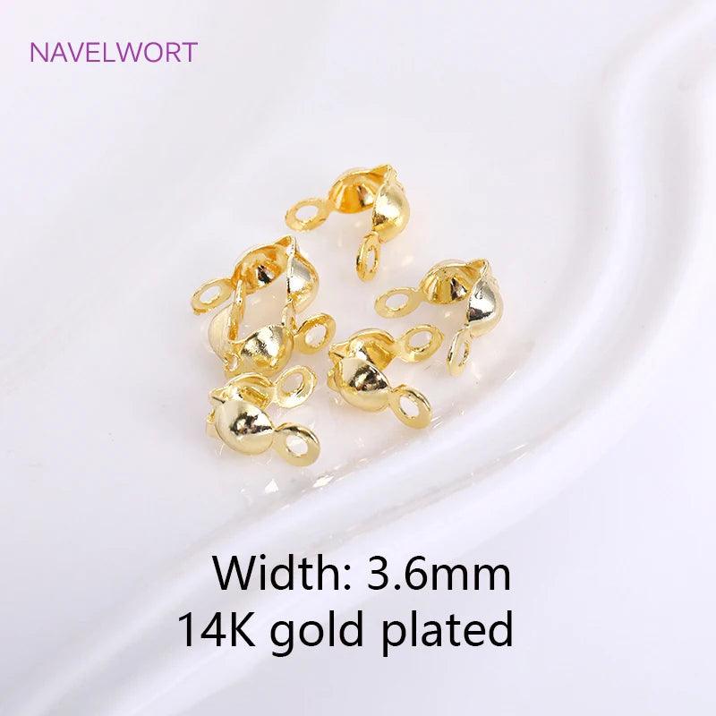 18K Gold Plated Brass 3.6mm Double-Cup Bead Tip with Two Rings,Calotte Crimp Beads For Jewelry Making Findings DIY Accessories