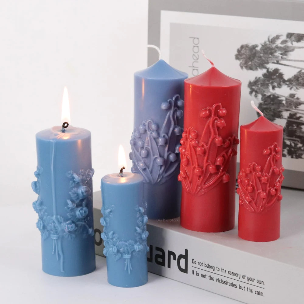 Cylindrical Candle Silicone Mold DIY Flowers Scented Candle Ornament Making Plaster Resin Craft Molds Home Decor Handmade Gifts