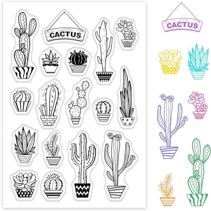 1pcs Cactus Clear Stamps Silicone Stamp Seal for for Card Making Decoration and DIY Scrapbooking 6.34 x 5.83 x 0.28 inches