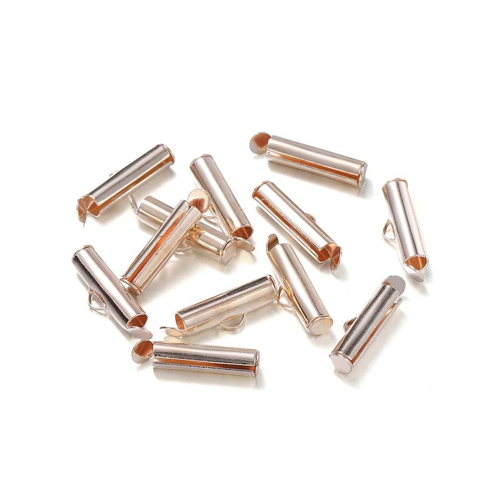 30-50Pcs Crimp End Beads Beading Slide On End Clasp Buckles Tubes Slider End Caps For DIY Jewelry Connectors Making Accessories