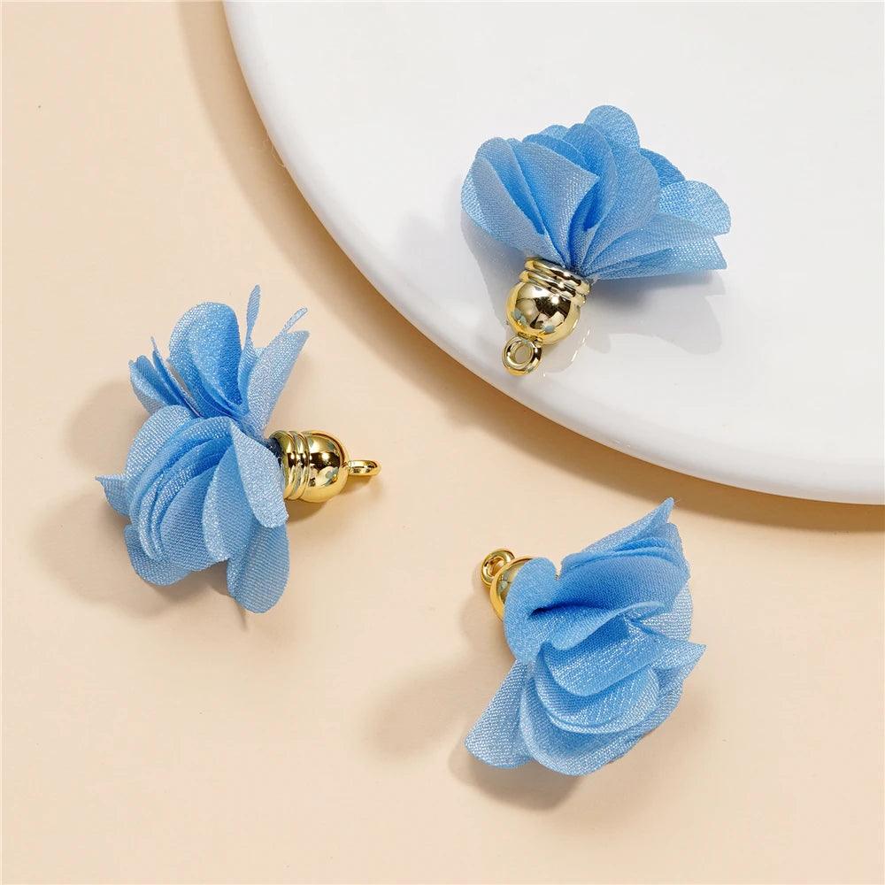 10Pcs/Lot Fabric Flower Tassel Pendants for Jewelry Making DIY Bracelet Earring Tassel Keychain Earring Making Accessories