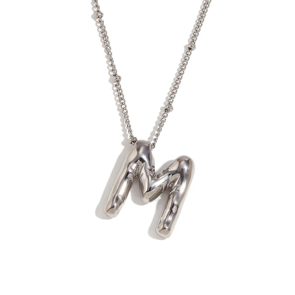 Party Balloon Bubble Alphabet Letter Pendant Necklaces for Women Silver Color Stainless Steel Initials Name Customized Jewelry