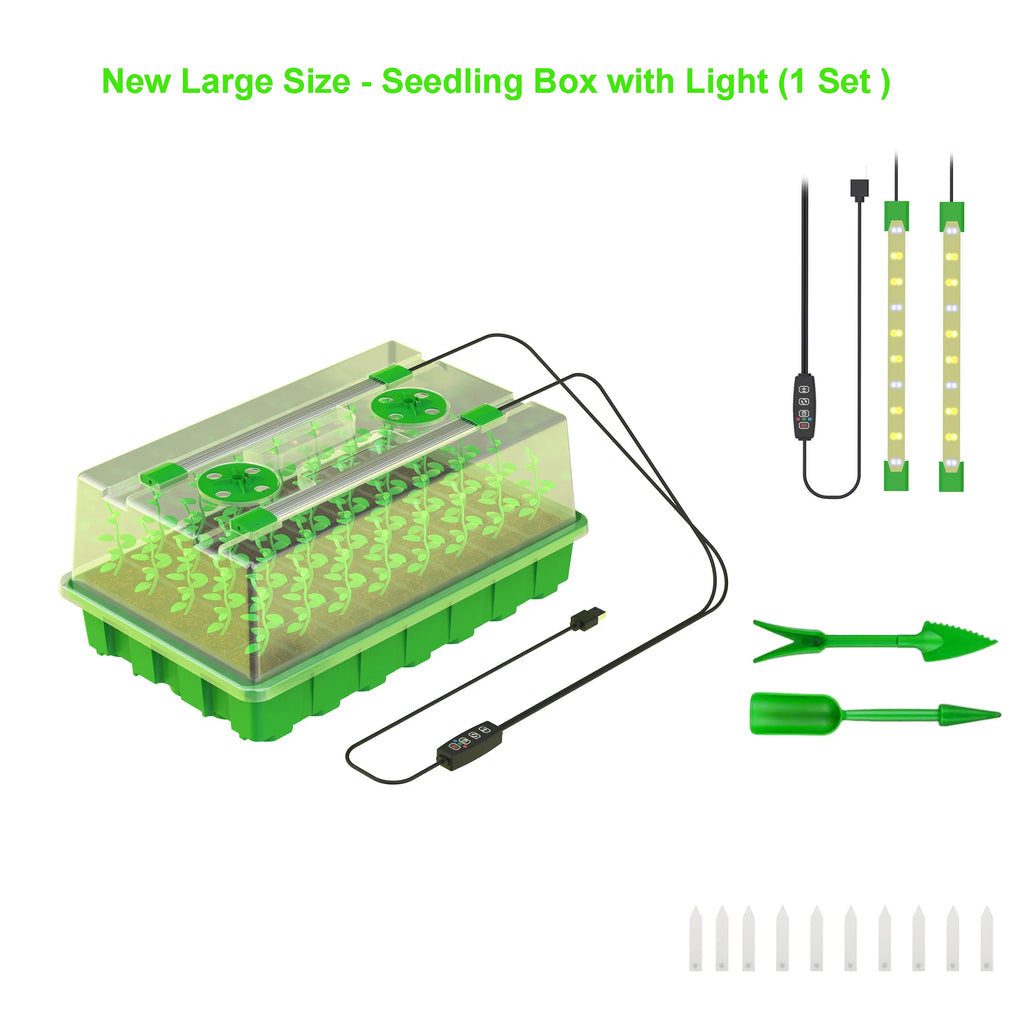 12/40 Cell Higher Cover Nursery Tray Box with Growing light Seedling Germination Planting Pot Full Spectrum LED Growth Promotion