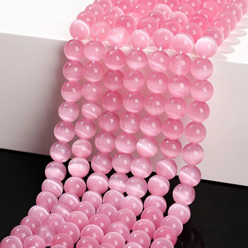 4 6 8 10mm Dark Pink Cat Eyes Stone Bead Round Loose Spacer Smooth Bead For Jewelry Making Diy Necklace Bracelet Accessroy