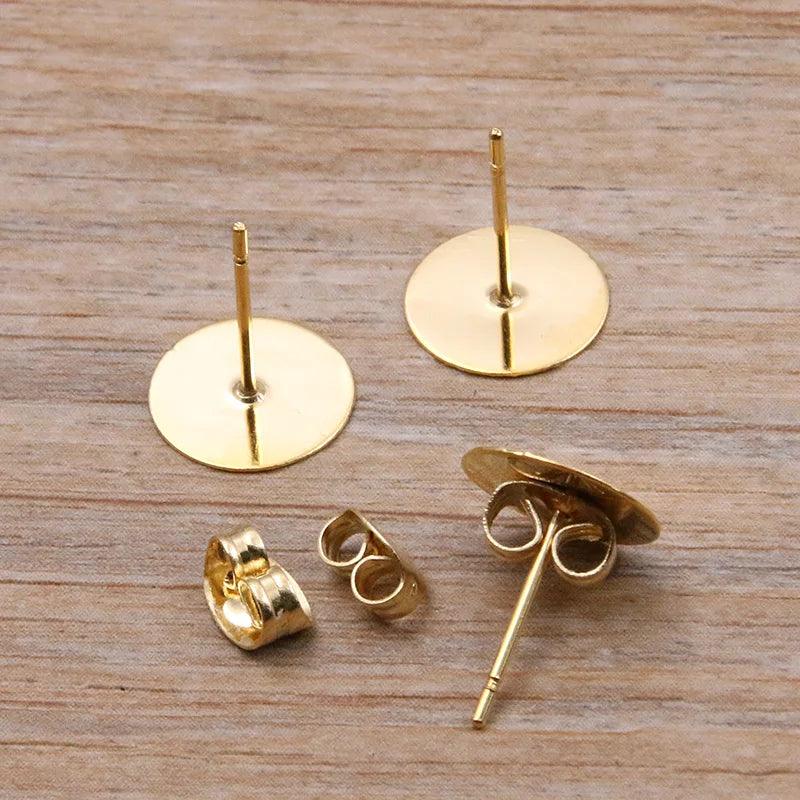 50-100pcs 2 Color Stainless Steel Earring Studs Blank Post Base Pins With Plug Findings Ear Back For DIY Jewelry Making