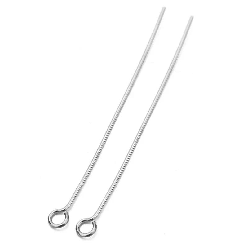 100pcs Stainless Steel Eye Flat Head Pins Needles Bulk 20mm 30mm 40mm Ball Bead Headpins Connector For Jewelry Making