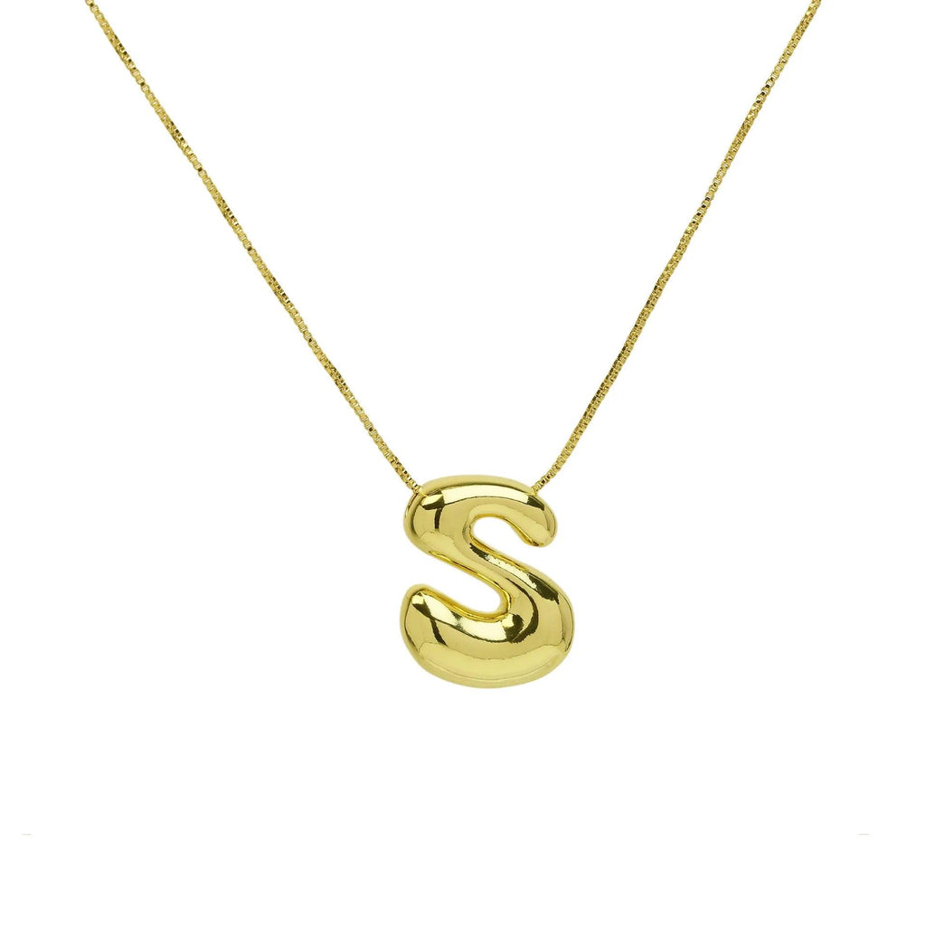 Trendy Gold Plated 18K Chunky Balloon Bubble Initial Letters Pendant Stainless Steel Choker Necklaces for Women Customized Chain