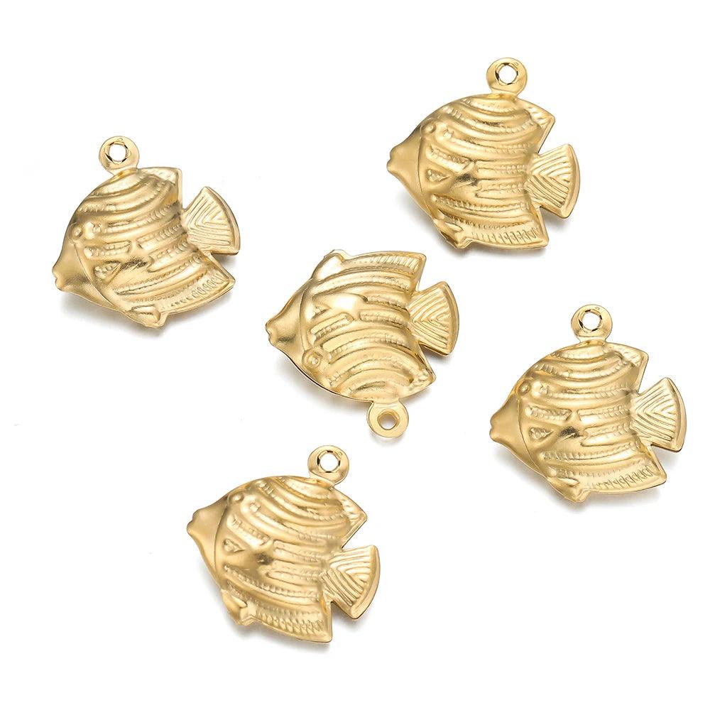 10pcs Gold Color Stainless Steel Ocean Pendant Starfish Shell Shape Pendants Charms for Necklace Earrrings Charm Jewelry Making