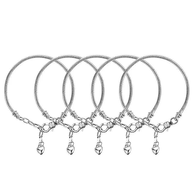 5pcs Gold Silver Bracelet Simple Delicate Snake Chain Bracelet for Women With Heart Lobster For Diy Original Bracelet