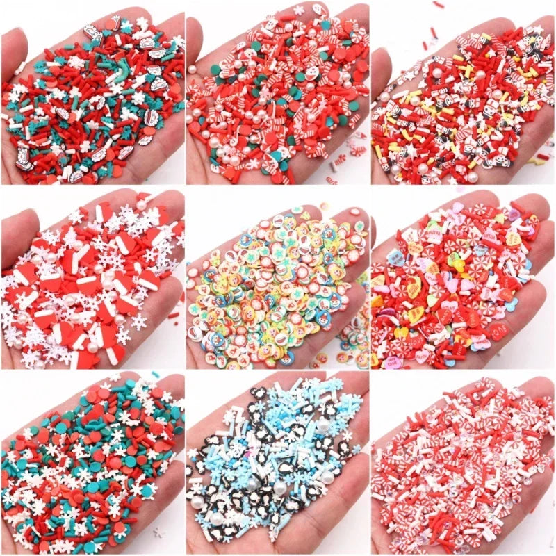 20g Mixed Xmas Snowfake Slices Christmas Polymer Clay Sprinkles Crafts Soft Clay Nail Shaker DIY Crystal Mud Filler Accessories