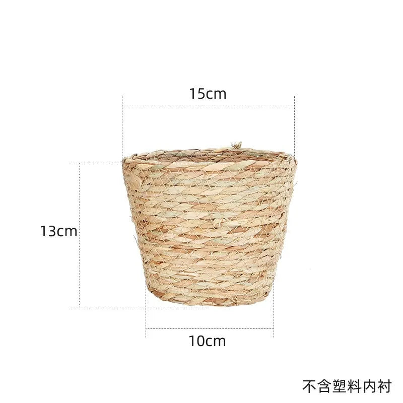 Straw Weaving Flower Plant Pot Wicker Basket Rattan Flowerpot Storage Baskets Garden Flowerpot Grass Woven Planter Basket
