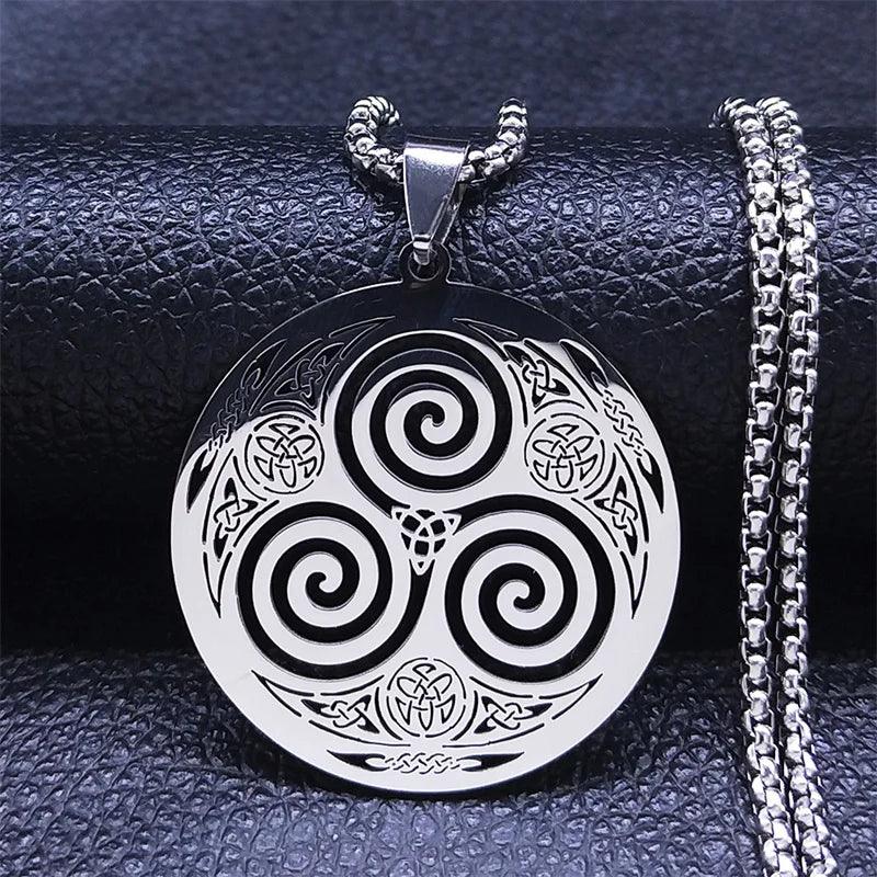 Stainless Steel Witchcraft Vortex Necklace Silver Color Viking Triskelion Celtic Knot Spiral Triskele Necklace Jewelry N7062S02