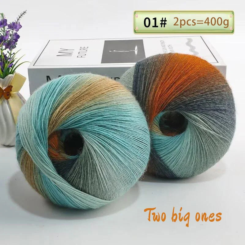 Rainbow Gradient Wool Yarn Balls 400g 2 Pack for Crochet