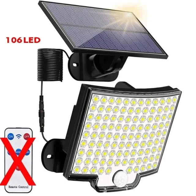106LED Solar Light Outdoor Waterproof with Motion Sensor Floodlight Remote Control for Patio Garage Backyard Plant lighting