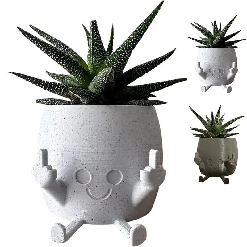 Creative Middle Finger Flower Plant Flowerpot Cute Figure Expression Succulent Plant Planter Pot Resin Ornaments Home Decor