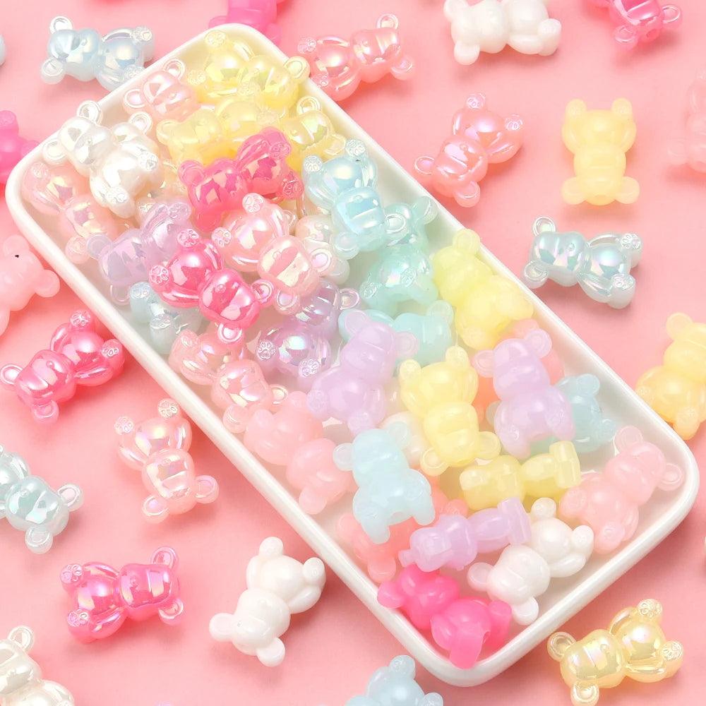 10pcs Acrylic Violent Bear Shape Bead 17x25mm Mixed Color Loose Beads for Bracelets Jewelry Making DIY Phone Chain Materials