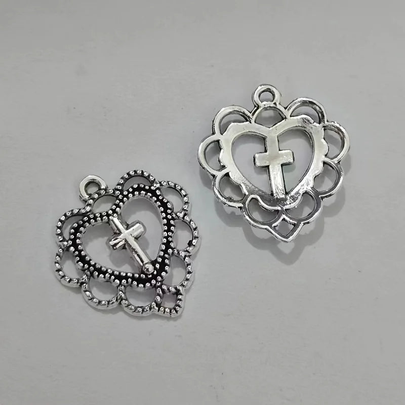 20pcs DIY Jewelry Accessories Zinc Alloy Hollow Cross Heart shaped Pendant Earrings Necklace Peach Heart Pendant