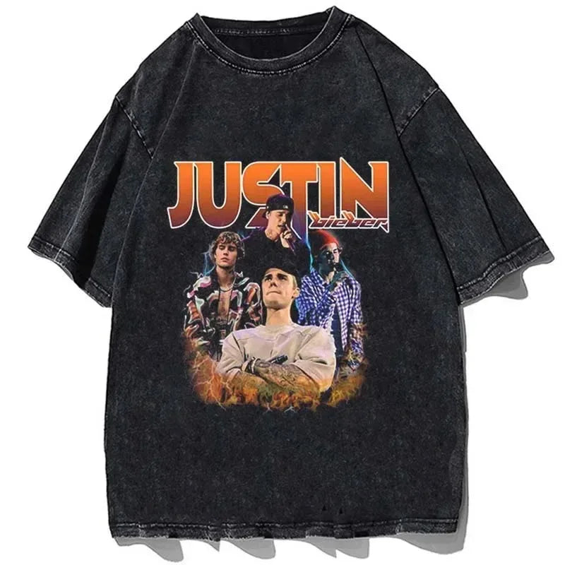 Hip Hop Rapper Justin Bieber Oversized Cotton T-Shirt for Men and Women Casual Summer Short Sleeve Streetwear