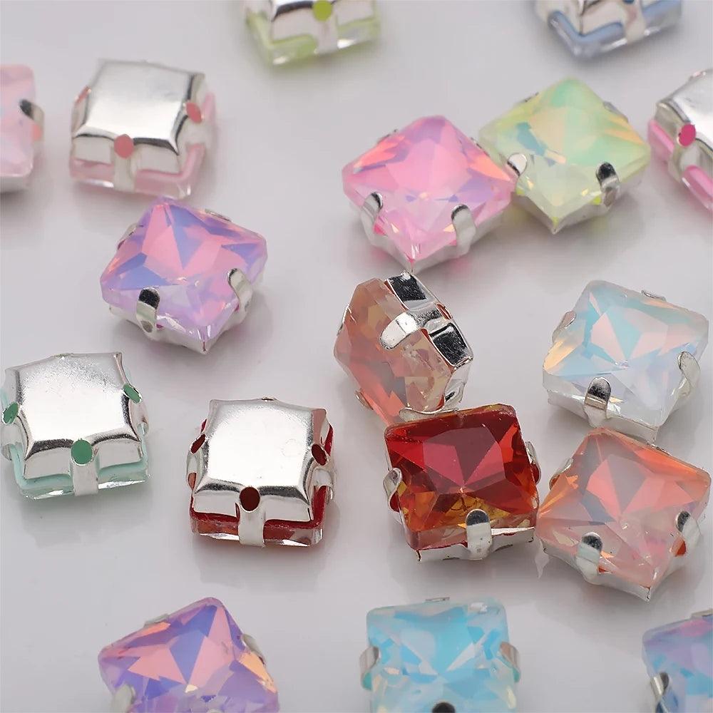 New 8MM 20pcs Square Crystal Buckle Four Hole Claw Drill Edge Hand Sewn Drill DIY Jewelry Accessories, Wedding Dress Materials