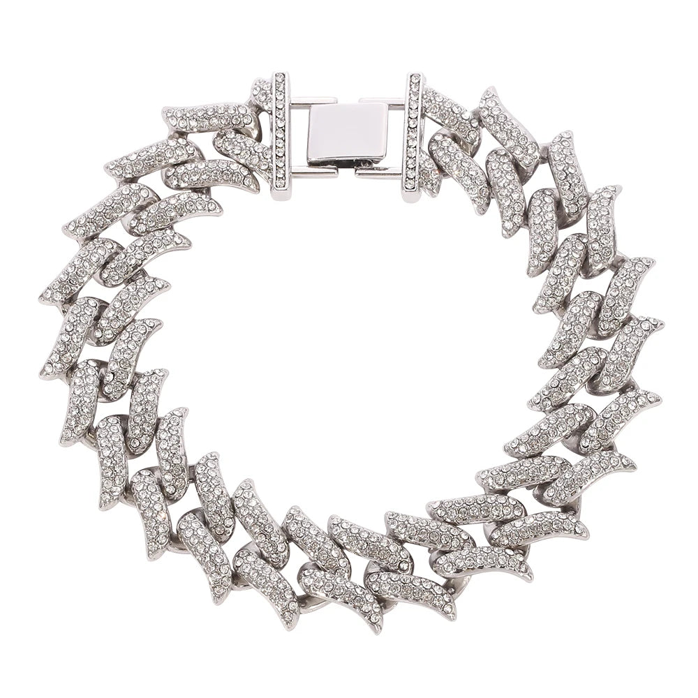 Iced Out Row Rhinestone Cuban Link Chain Bracelet For Women Men High Quality Crystal Hiphop Jewelry Gift