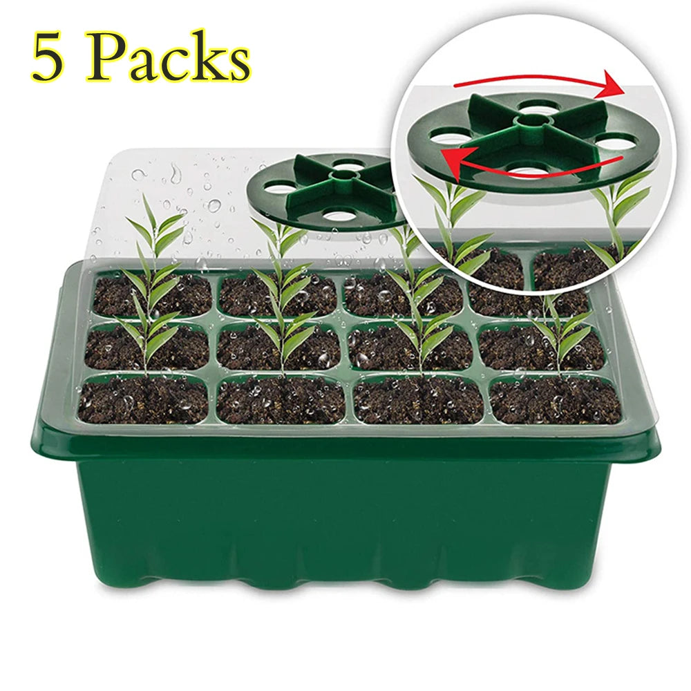 5 Sets Plastic Seedling Tray 12 Holes Seed Grow Planter Box Greenhouse Seeding Garden Seed Pot Tray plant Nursery Pot With Lids