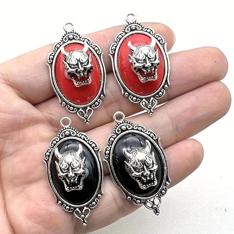 4pcs Gothic Devil Mask Silver Plated Frame Charm Pendant Accessories Halloween DIY Pendant