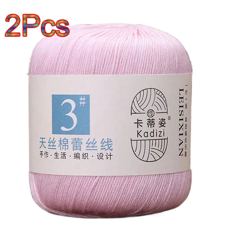 100% Mercerized Cotton Lace Yarn Threads for Crochet and Knitting - 2Pcs Embroidery Craft Set