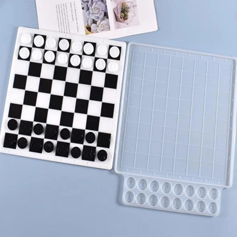 DIY Crystal Epoxy Resin Mold Chess Checkers Checkerboard Chess Pieces Epoxy Mirror Silicone Mold For Resin