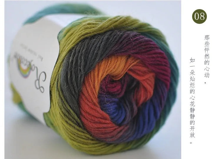 100 Percent Wool Yarn Rainbow Color for Hand Knitting and Crochet Plush Thickness DIY Soft Scarf Shawl and Sweater