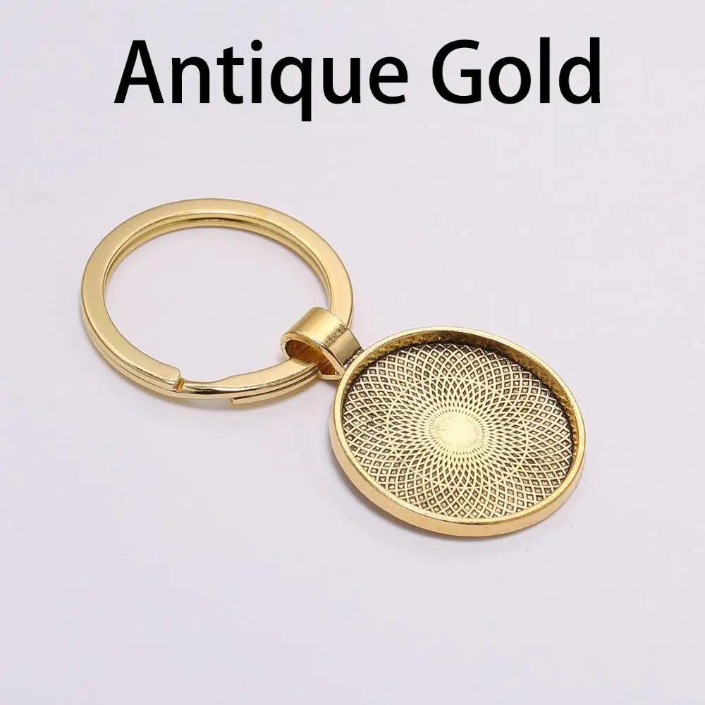 5pcs/lot Keychain With Pendant Bezel Blank Fit 25mm Cameo Glass Cabochon Base Setting DIY Keychain Key ring Supplies For Jewelry