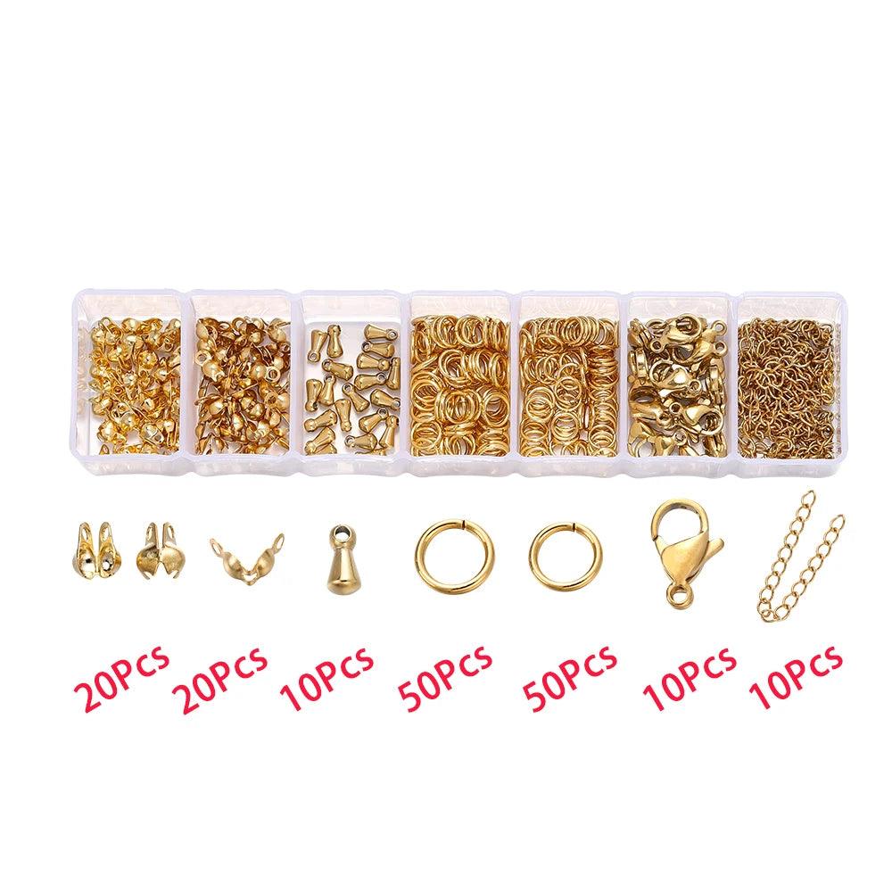 1Box Stainless Steel Lobster Clasps Open Jump Rings Crimp Beads Caps Set For Diy Bracelet Necklace  Jewelry Making Making Kits