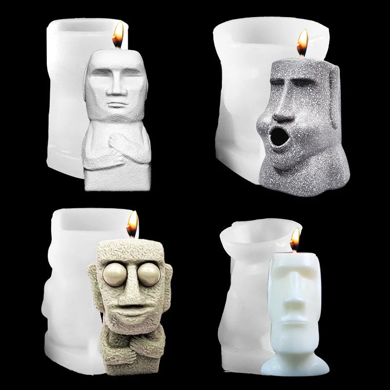 Moai Stone Candle Silicone Mold DIY Human Body Aromatherapy Gypsum Handmade Soap Ornament Portrait Resin Mould Home Decor Gifts