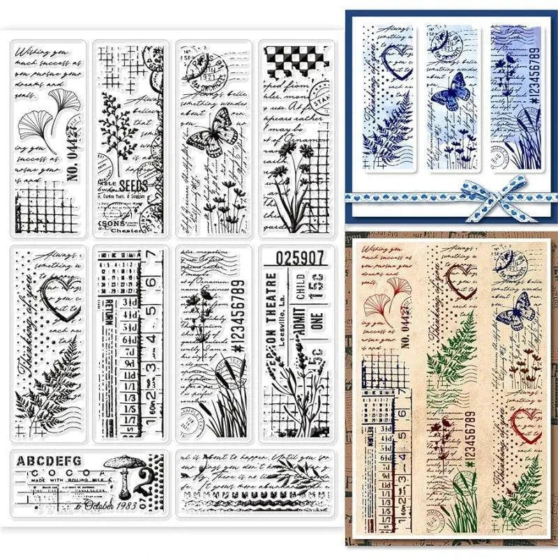 1pcs Plants Pattern Transparent Stamps Flower Text Reuse Clear Stamps Tiny Vintage Style Silicone Clear Stamp
