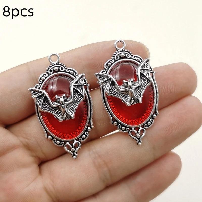 8pcsHot selling Gothic vampire bat silver plated frame bat pendant accessories Halloween DIY pendant
