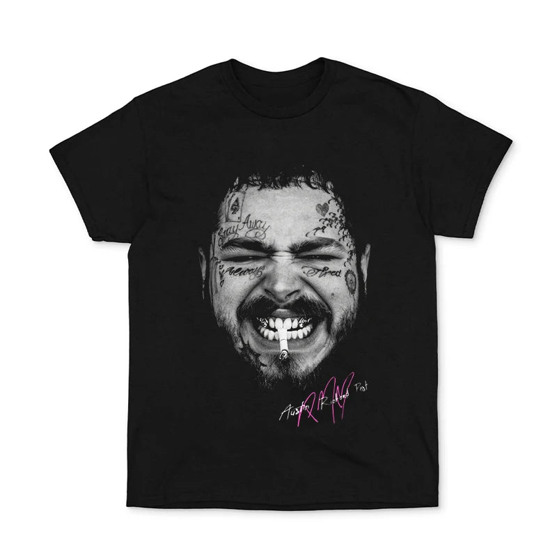 Men's and Women's 100 Percent Cotton Post Malone Short Sleeve T-Shirt Rock Rapper Portrait Design