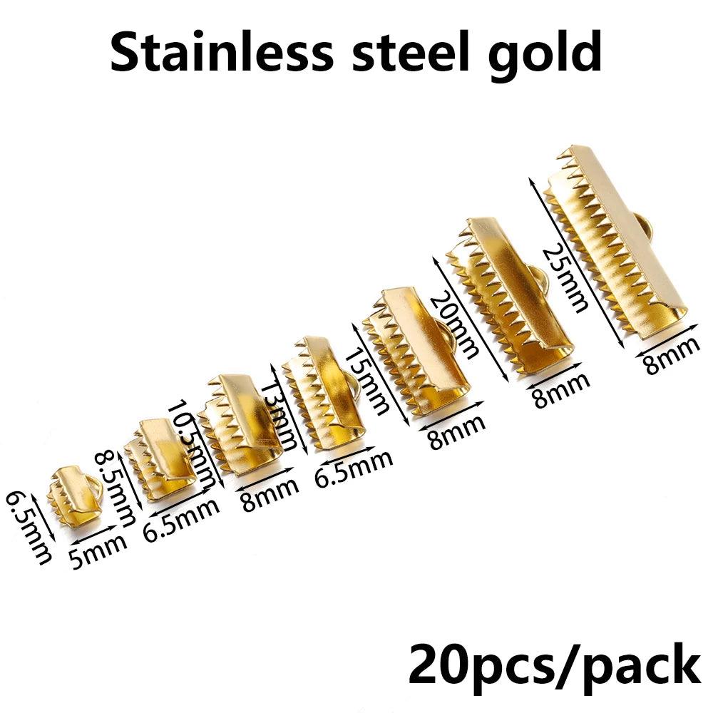 20-30Pcs 6.5-25mm Stainless Steel Crimp End Beads Buckle Tips Clasp Cord Flat Cover Clasps Connectors For DIY Jewelry Making