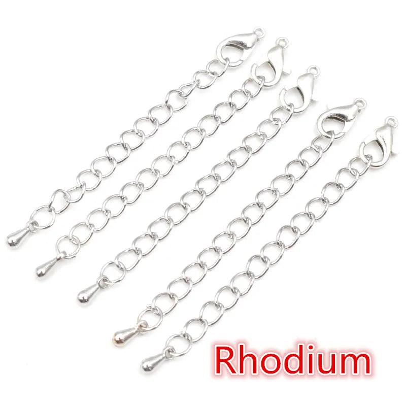 10pcs 50 70mm Gold Silver Plated Extended Extension Tail Chain Lobster Clasps Connector For DIY Necklace Jewelry Making Findings