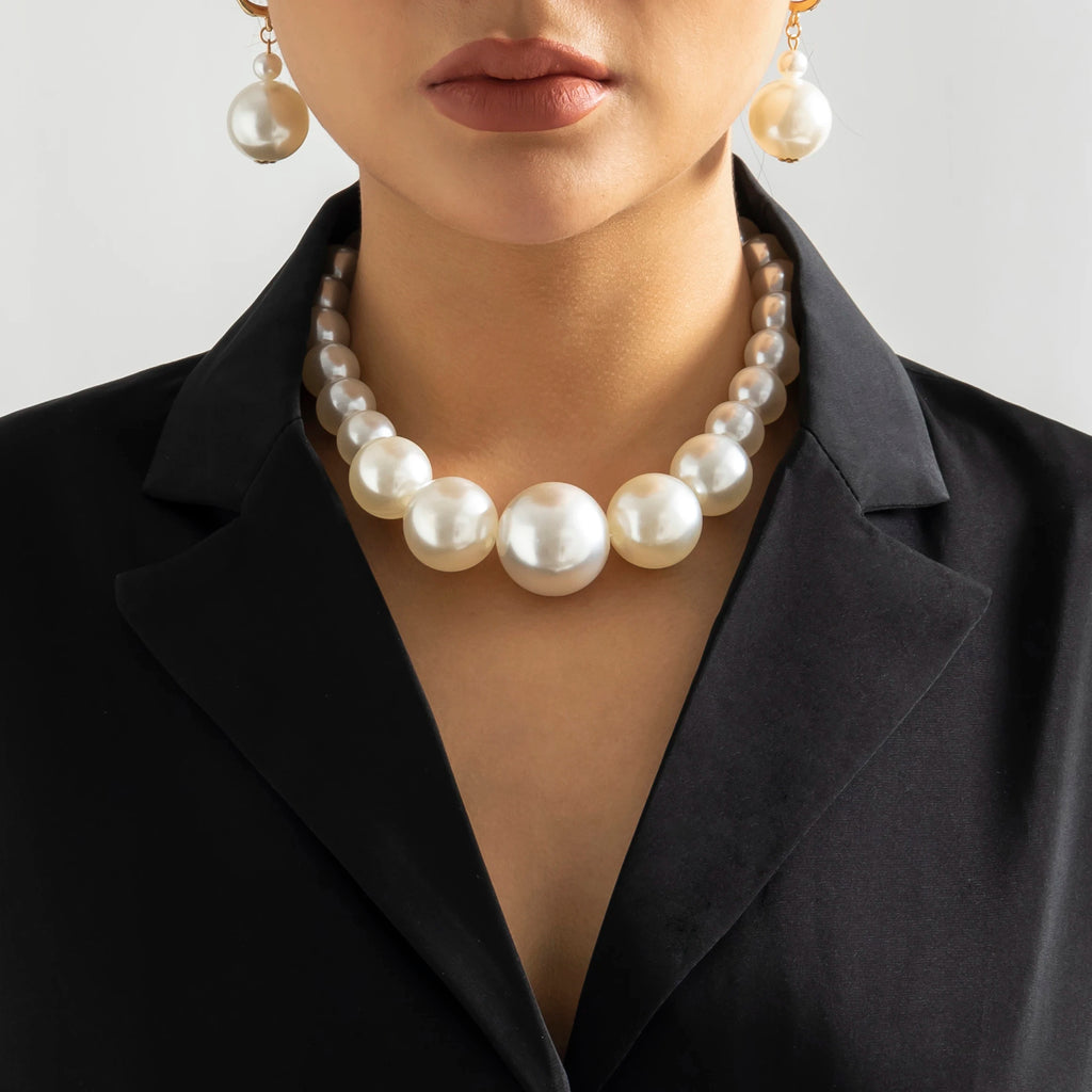 IngeSight.Z Exaggerated Big Imitation Pearls Choker Necklace Women Personality Elegant White Pearl Beaded Bride Jewelry Collares