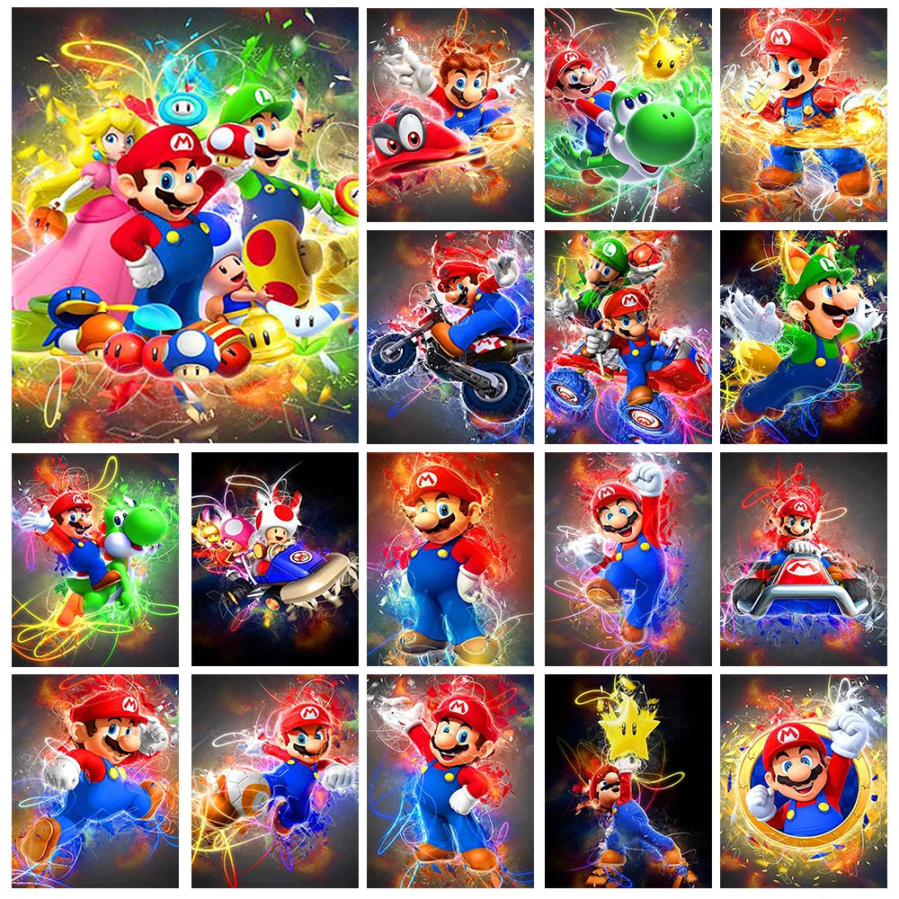 Japanese Anime Cartoon Colorful Super Mario Diamond Painting Kit Dinosaur Cross Stitch Car Rhinestone Handmade Mosaic Art Gift